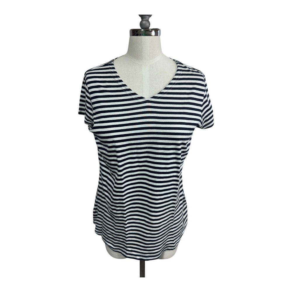 Real Clothes Saks Fifth Avenue Navy White Stripe V-Neck Y2K Vintage 100% Cotton